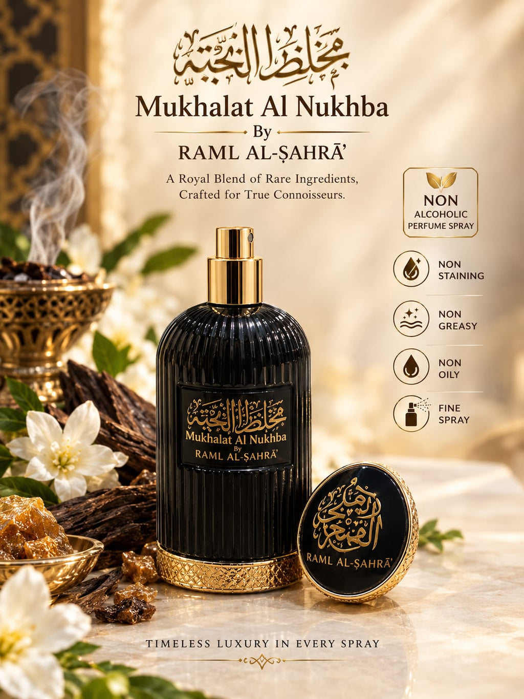 𝗠𝗨𝗞𝗛𝗔𝗟𝗔𝗧 𝗔𝗟 𝗡𝗨𝗞𝗛𝗕𝗔 Non-Alcoholic Perfume Spray 50ml مُخَلَّطُ النُّخْبَة